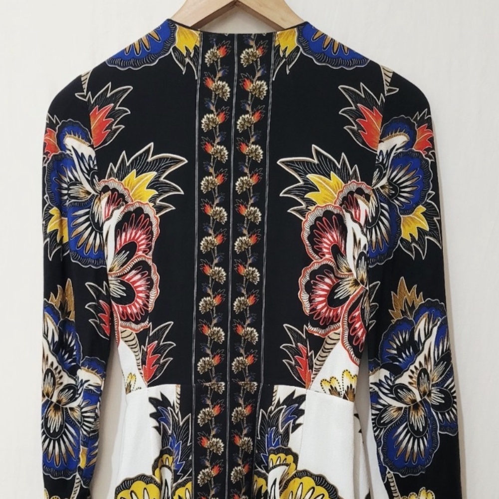 Farm Rio Maxi Floral Print Crepe Wrap Mini Dress in Black Multi - Picture 10 of 14